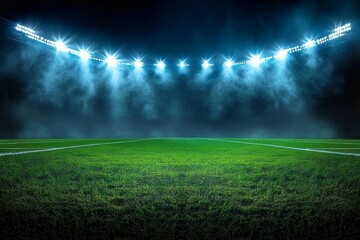 Wall Mural - night stadium lights soccer field fog grass illuminated arena