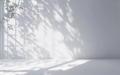 Aufkleber - Minimalist natural light shadow pattern on white wall from window and tree branches