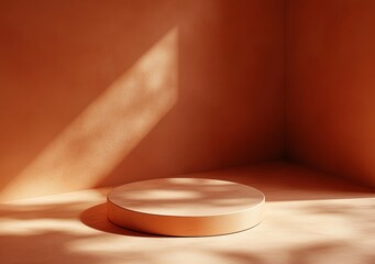 Aufkleber - 3D pedestal display with orange background and autumn leaves shadow for beauty and cosmetics marketing