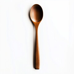 Close-up of one spoon with brown wooden texture. Isolated on white. Top view.
