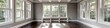 © Dua Zahra - Sunroom with white windows, gray walls, dark wood floors, window seat, beamed white ceiling, home decor style.