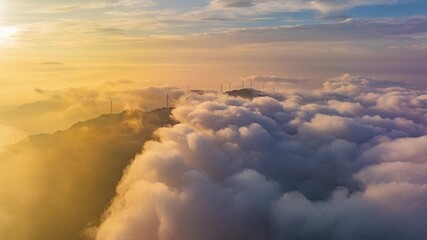 Wall Mural - High mountain sea of ​​clouds Wind power generation