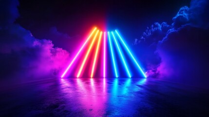 Poster - Futuristic Neon Light Installation with Vertical Pink Blue Tubes Abstract Background Cyber Space