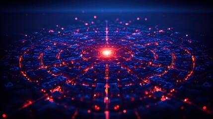 Fototapete - Abstract patterns in dynamic digital visualization of virtual space graphic art