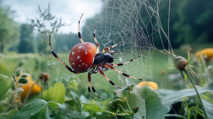 intricate spider web in a sunlit meadow close-up nature photography of outdoor environment