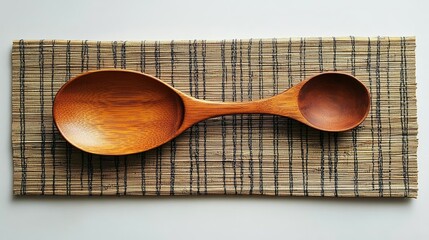 Wall Mural - A wooden serving spoon and a small scoop on a textured mat.