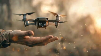 Leinwandbilder - Advanced military drone launching from soldier's hand in tactical environment action-packed military technology concept for seo impact