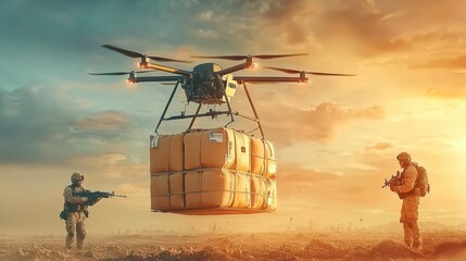 Leinwandbilder - Drone delivering essential supplies to soldiers in combat zones a critical innovation in military logistics