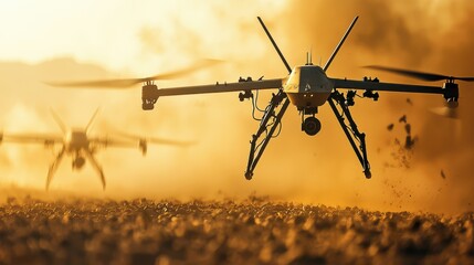 Poster - Improvised drone evades missile defense successfully military testing grounds technology analysis hostile environment strategic viewpoint advanced tactical concept