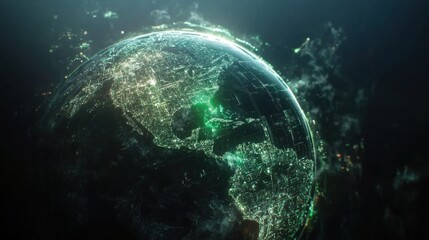 Wall Mural - futuristic globe with illuminated cities and digital network design