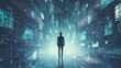 © TopMedia - Man Standing in Digital Space with Data and Technology Visuals