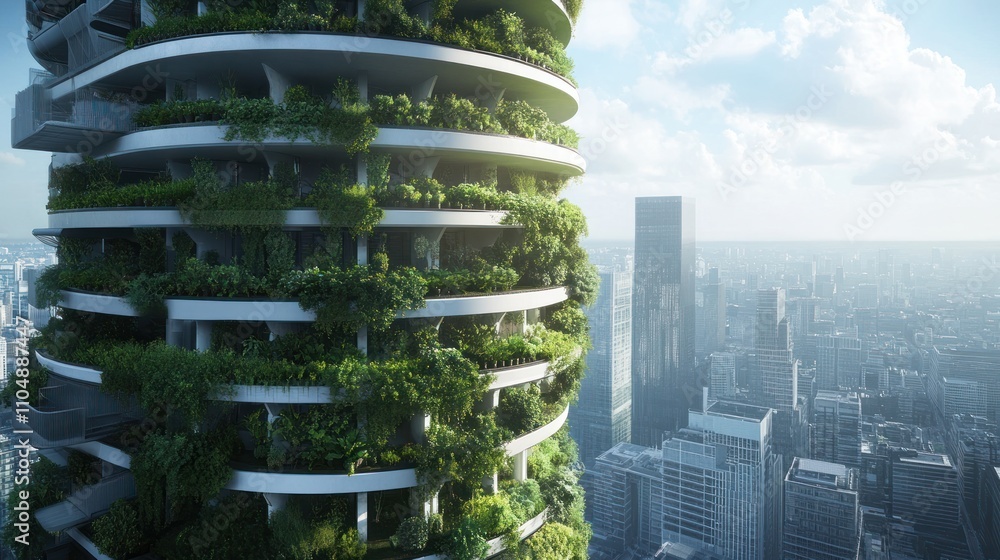 Vertical farming in smart cities, with crops in urban high-rises Stock ... - Vertical Farming High Rises