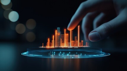 Aufkleber - Futuristic Visualization of a 3D Cityscape with Neon Lights and Holographic Projections Being Manipulated by a Human Finger in a Darkened Environment