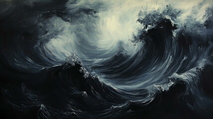 Wall Mural - Abstract depiction of swirling black waves, radiating midnight mystery and artistic sophistication with an ethereal, captivating allure