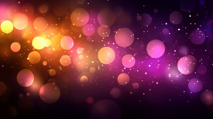 Wall Mural - Abstract glowing background with a blend of purple and gold, twinkling glitter, blurred circles, and shimmering glimmers creating a festive atmosphere