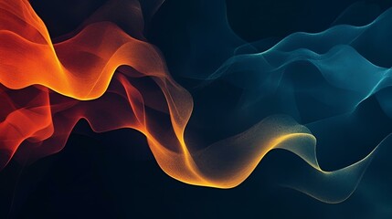 Wall Mural - Abstract poster background with grainy noise texture, dark blue, orange, and red color waves on a black backdrop, perfect for a striking banner design