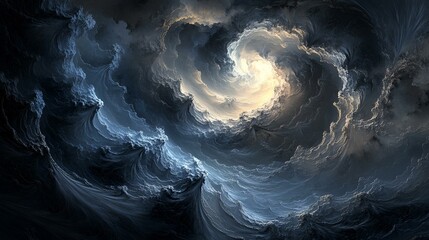 Wall Mural - Enigmatic swirling midnight waves in dark tones, abstract illustration exuding ethereal elegance, captivating the viewer with its artistic depth