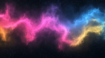 Wall Mural - Grainy gradient background with blue, pink, and yellow glowing color waves, set against a dark black backdrop, creating an abstract, textured atmosphere