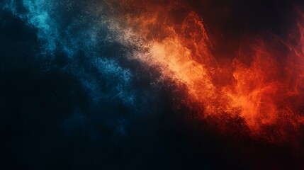 Wall Mural - Grainy noisy texture poster featuring dark blue, fiery orange, and deep red wave gradients over a black background, ideal for modern header designs