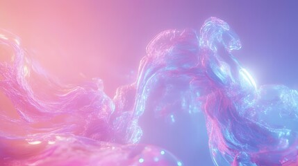 Wall Mural - Psychedelic pastel waves in holographic neon tones, forming a dreamy abstract background, ideal for dynamic headers or covers