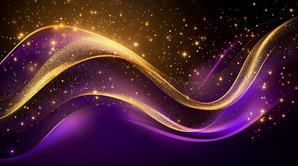 Wall Mural - Purple and golden backdrop with glittering sparks and blur effect, creating a festive atmosphere with twinkling glitters and abstract glowing circles