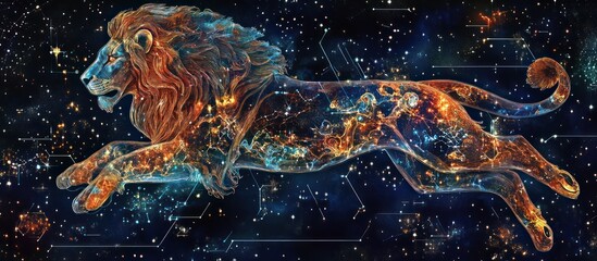 Wall Mural - Celestial Lion: A cosmic leap through the constellations