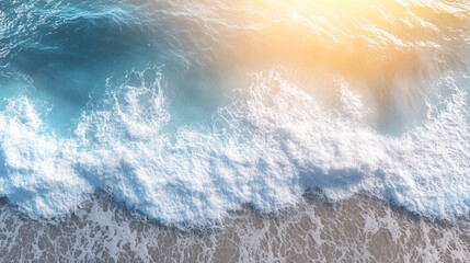 3d realistic sea beach wave top view. Foam and water aerial summer texture isolated on transparent background. Blue shore frame element for tropical flyer. Sun light reflection on holiday promo design