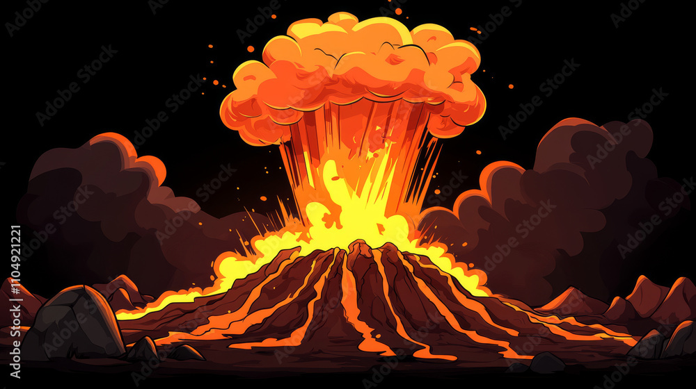 Volcano eruption animation set isolated on black background. Vector ...