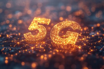 Aufkleber - A glowing antenna with connectivity icons representing 5G technology, showcasing advanced networks.