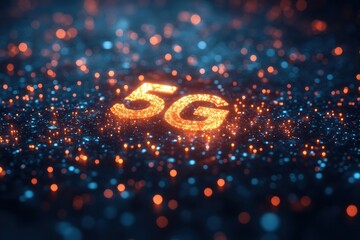 Aufkleber - a glowing antenna with connectivity icons representing 5g technology, showcasing advanced networks.