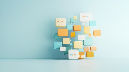 Wall Mural - A cluster of colorful speech bubbles with different shapes and sizes, representing the exchange of ideas and communication in a brainstorming session.