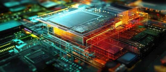 Close-up of a computer chip with glowing circuitry.