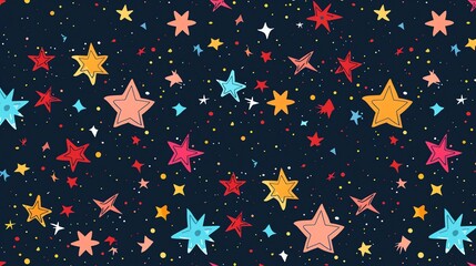 Canvas Print - a seamless pattern of colorful stars on a dark blue background.