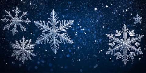 Wall Mural - magical white snowflakes over glitter blue dark background