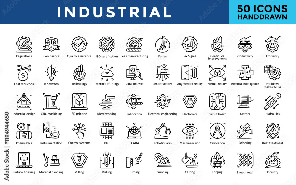Machine Integrity Icon Industrial icon set with regulations, compliance, quality assurance ...