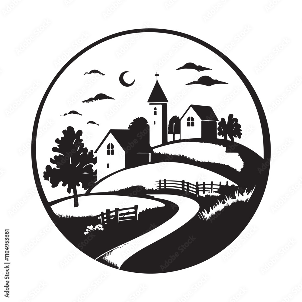 Village logo on white background. Village silhouette vector black and ...