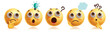 © AmazeinDesign - Thinking emojis clipart characters set. Emoji 3d character in curious, confused, guess, sad, shock and serious facial expression yellow round graphic elements collection. Vector illustration thinking