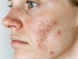 © JAKE STUDIO - A close-up of a person's face showing skin texture with acne and blemishes, highlighting concerns related to skincare and facial health.