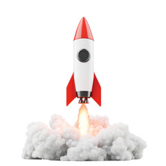 Poster - Rocket launching into space, representing innovation and growth in the business, 3D rocket in space Business startup and business growth concept, isolated on transparent background