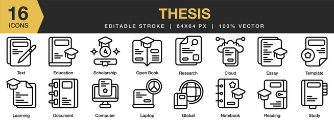 Wall Mural - Thesis icon set. Editable Stroke Icon Collection. Includes Essay, Paper, Proposal, Report, Thesis, and More. Outline icons vector collection.