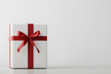 Wall Mural - White gift box wrapped with red ribbon on white background