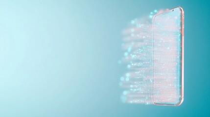 Aufkleber - Futuristic Smartphone Display with Holographic Features on a Blue Background