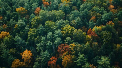 Wall Mural - An aerial view of a forest in autumn.