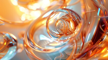 Wall Mural - an abstract, 3d render of swirling, glowing orange and blue shapes.