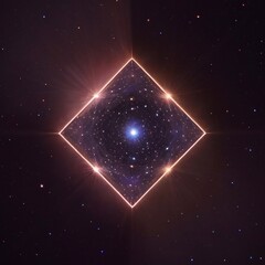Wall Mural - Abstract square shaped object glowing with neon light on dark fantasy futuristic background - generative AI