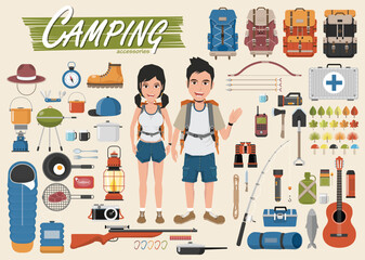 camping equipment vector collection. . base camp gear and accessories. camping icon set. hiking icon