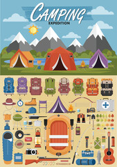 camping equipment vector collection. . base camp gear and accessories. camping icon set. hiking icon