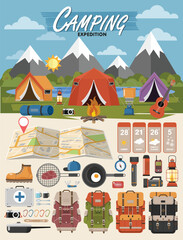 camping equipment vector collection. . base camp gear and accessories. camping icon set. hiking icon