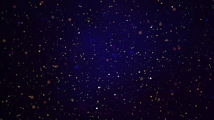 Wall Mural - Abstract scene with particles gently floating and dancing against a dark blue night background, glowing gold, white, and blue elements, motion and elegance in the serene, atmospheric composition
