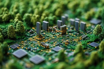 Leinwandbilder - Zero-energy machine learning models represented with renewable energy icons and efficient data flows, showcasing sustainability.
